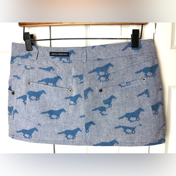 Rare JENNY HELLSTRÖM Berta Mini Skirt Blue Chambray Denim Horse Pattern Designer - Picture 5 of 10